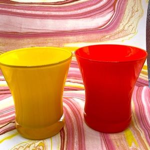 Retro Set Of 2 - 4” Short Hand Blown Solid Bright Glass Tumblers